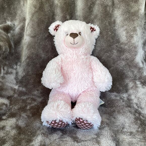 Build A Bear Pink Bear Plush Brown Feet Ears w/ Heart Nose Stuffed Toy Valentine - Picture 5 of 9
